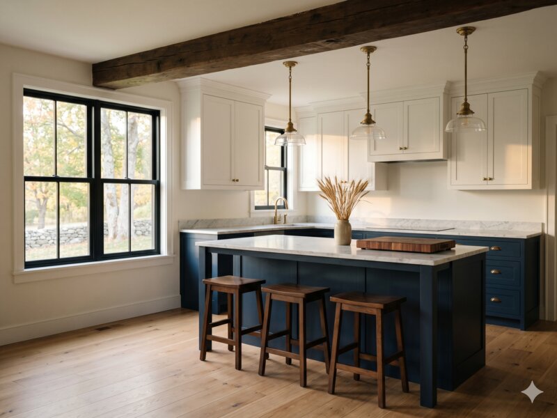 Finished custom kitchen renovation with shaker cabinets and marble counters